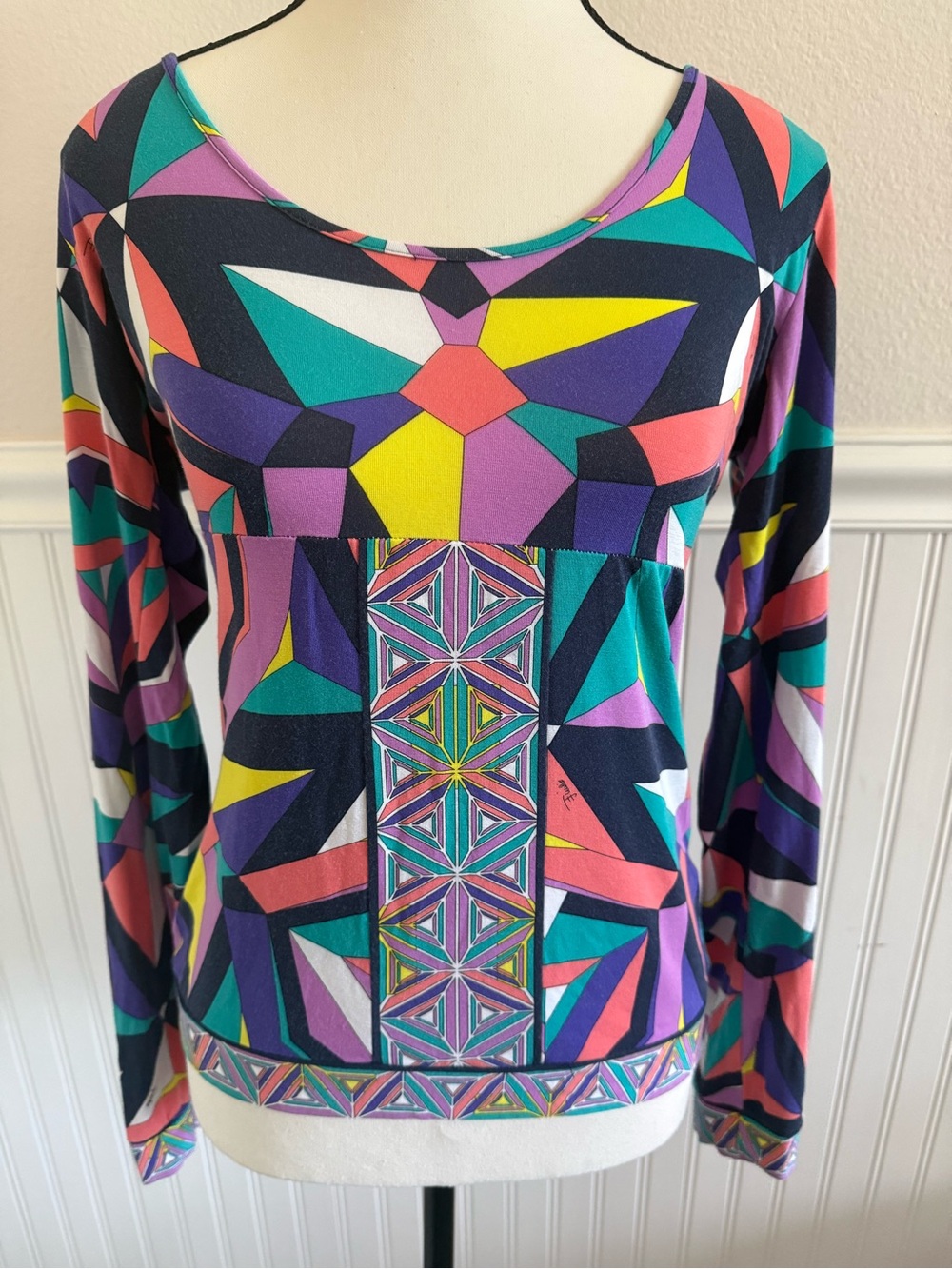 Vintage Emilio Pucci Geometric Print Long Sleeve Top